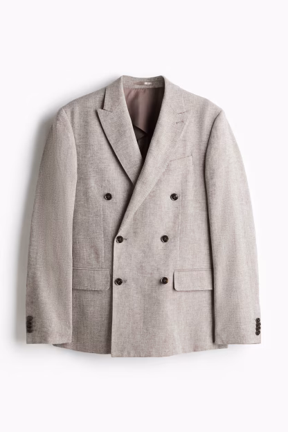 Relaxed Fit Double-breasted linen-blend jacket